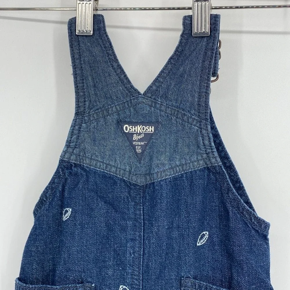 OshKosh B'gosh Overalls Boys 6M Blue‎ Denim Football Kids Youth Casual Baby